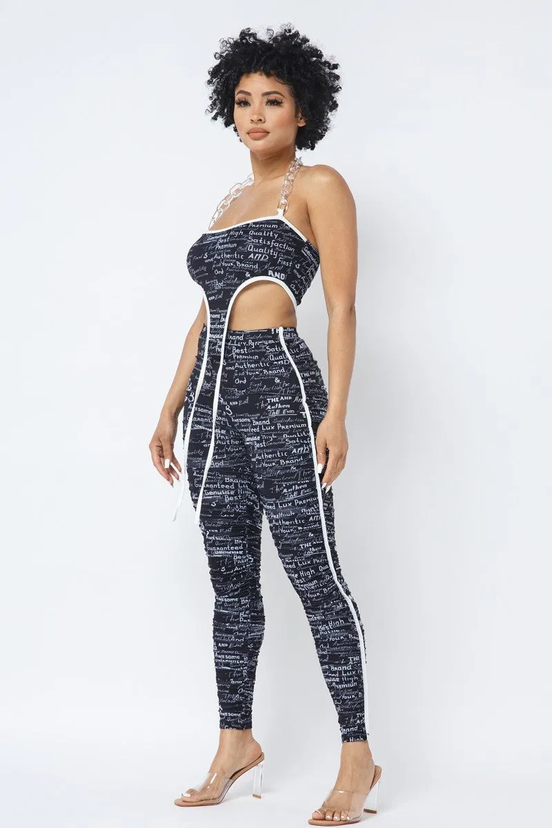 Mesh Chain Halter With Matching Leggings Set