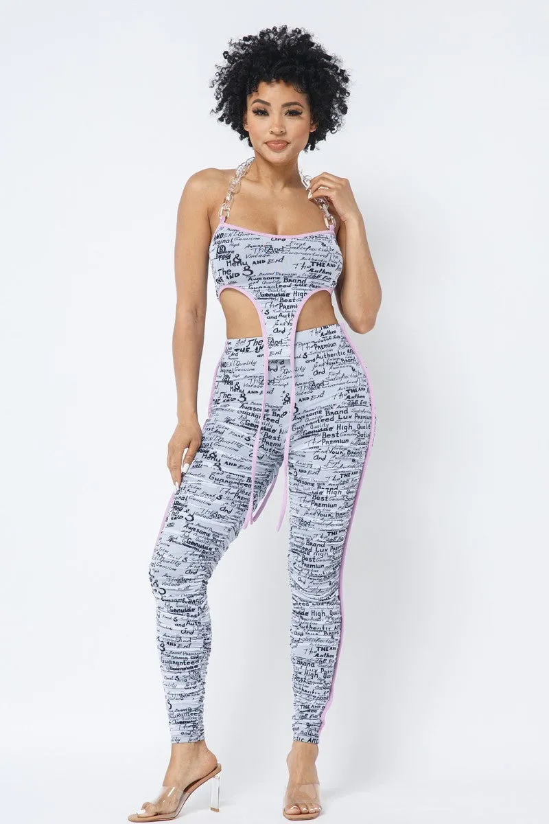 Mesh Chain Halter With Matching Leggings Set