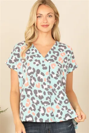 Mint V Neck Leopard Top