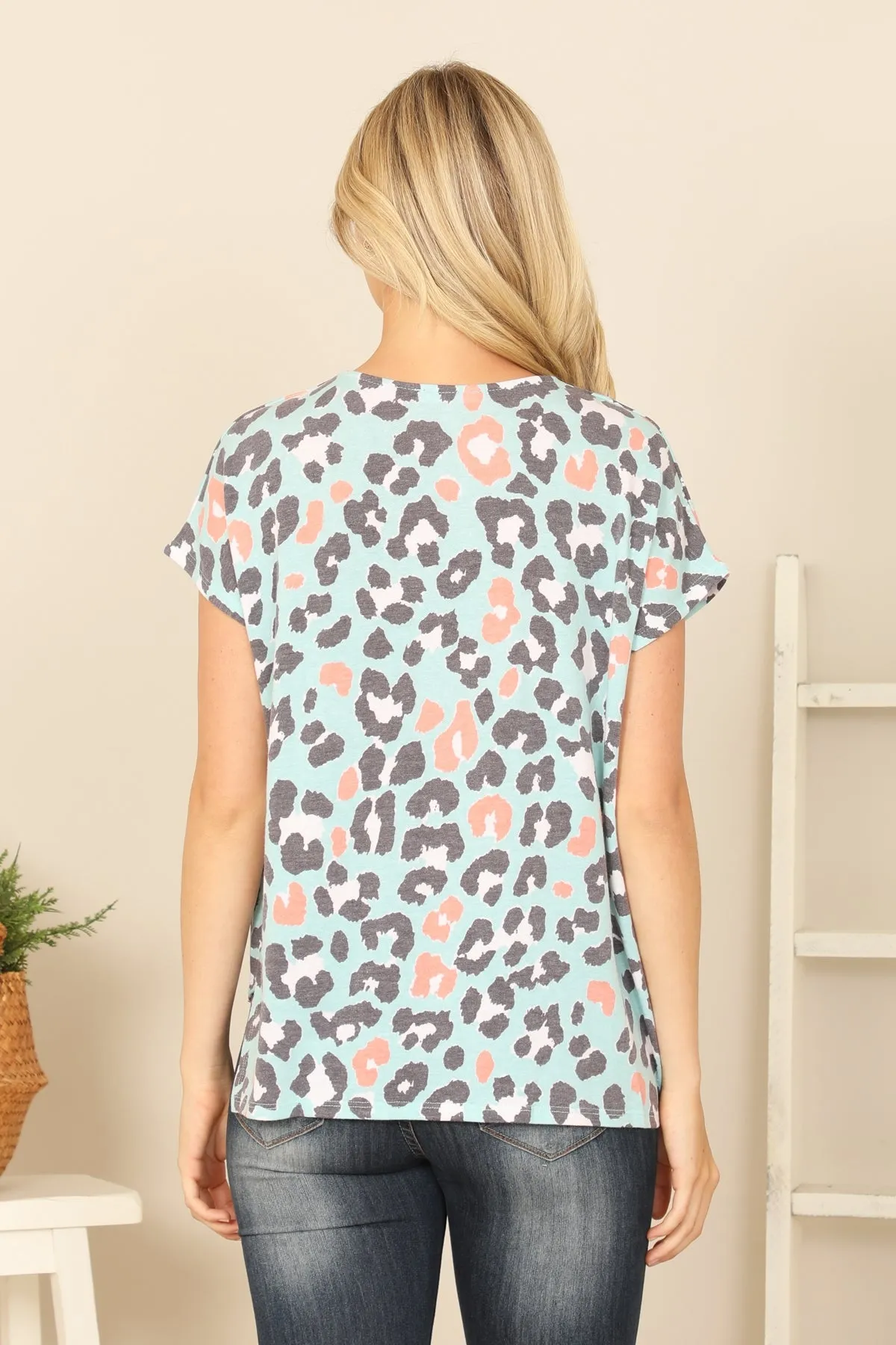 Mint V Neck Leopard Top