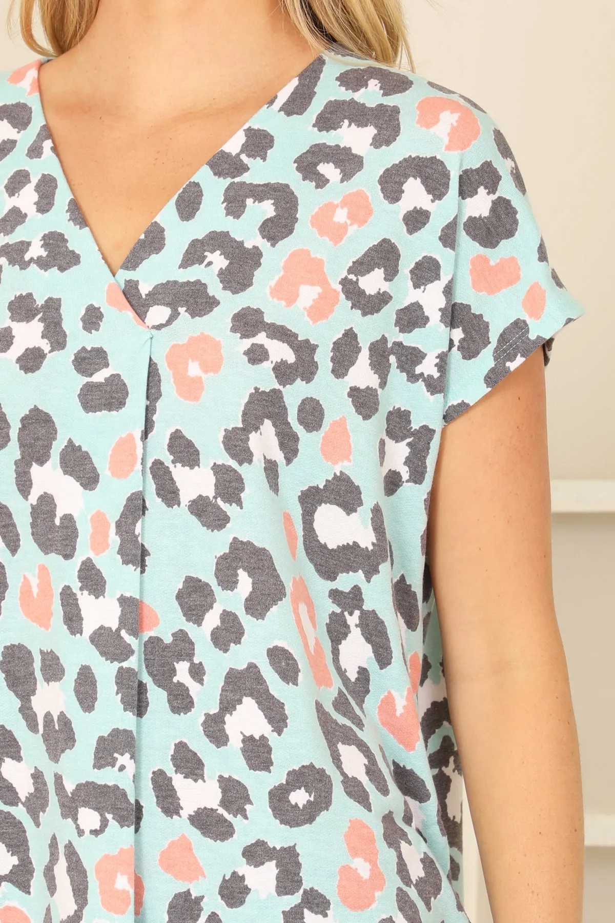 Mint V Neck Leopard Top