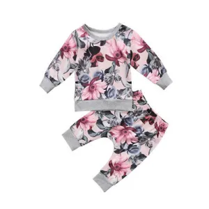 Newborn Baby Girls Clothes Coats T-shirt Tops Floral Pants Outfits Set