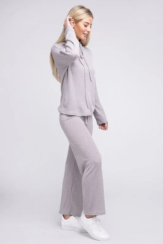 Nuvi Apparel Beige Textured Top and Pants Set