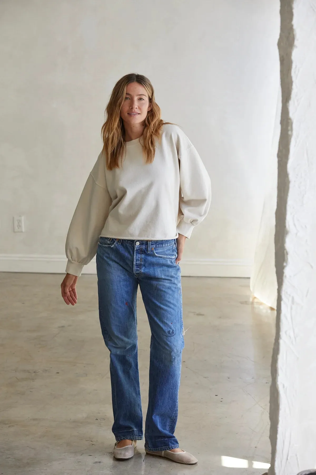 Perfect White Tee Zayne French Terry Long Sleeve Oversized Pullover Crew Sugar