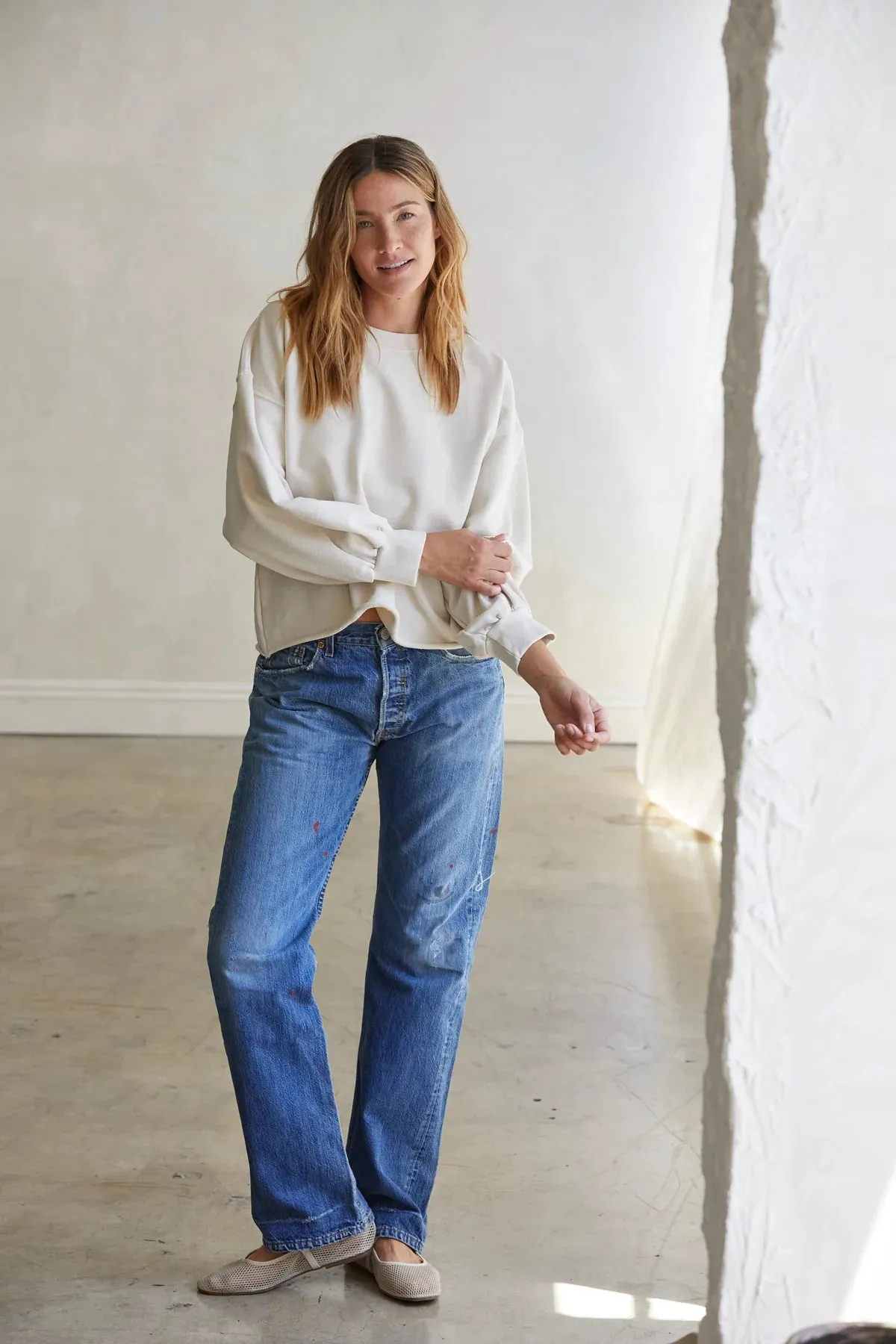 Perfect White Tee Zayne French Terry Long Sleeve Oversized Pullover Crew Sugar