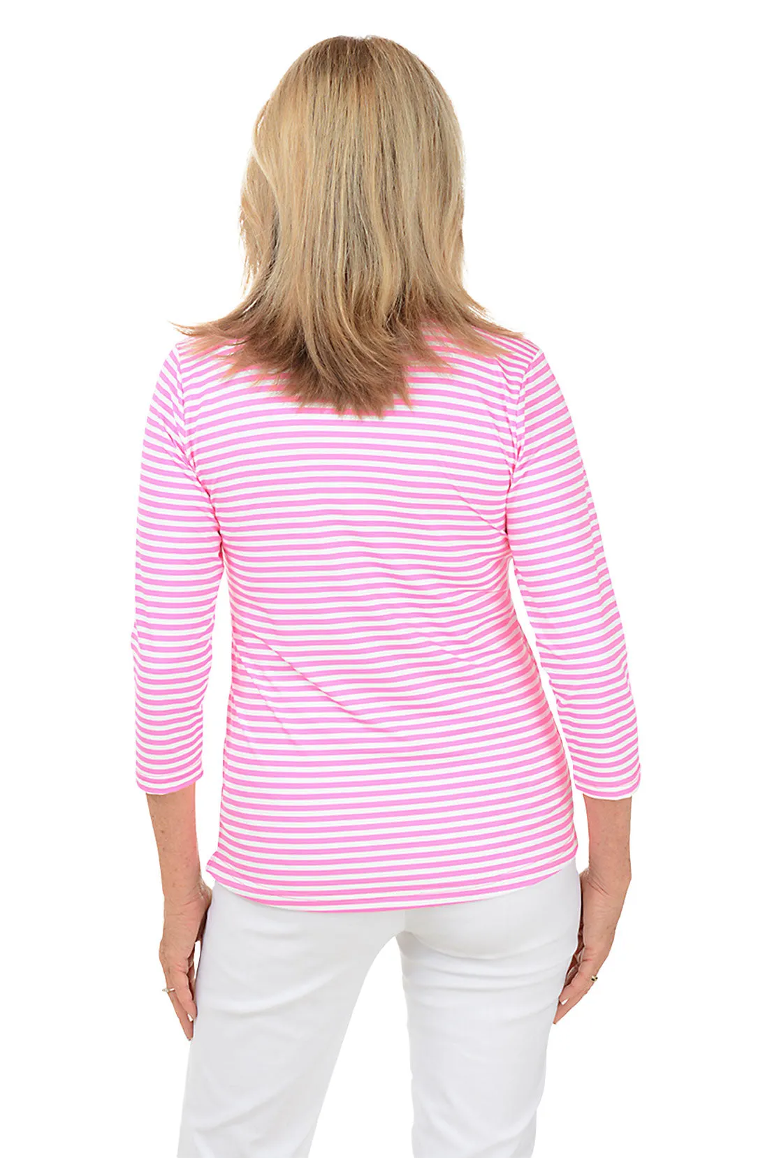 Pink Striped Classic UPF50  V-Neck Top
