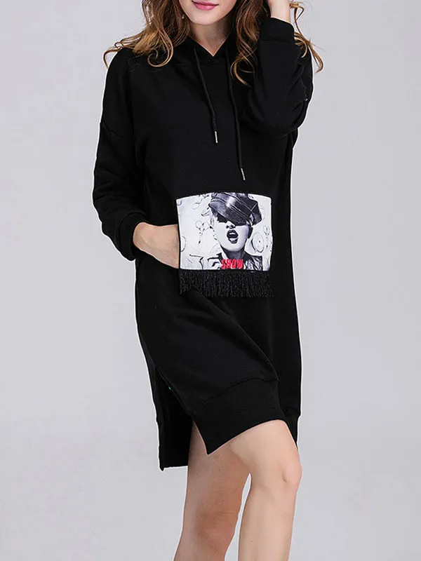 Plush Hooded Patchwork Sweater Skirt Loose Sweater