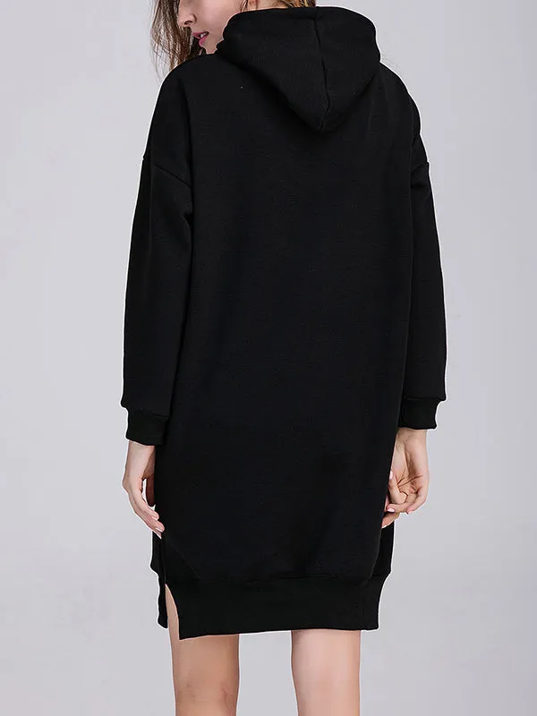 Plush Hooded Patchwork Sweater Skirt Loose Sweater