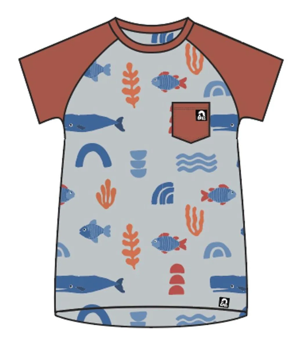 RAGS Short Raglan Sleeve Pocket Rounded Kids Tee - Abstract Ocean