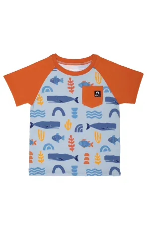 RAGS Short Raglan Sleeve Pocket Rounded Kids Tee - Abstract Ocean