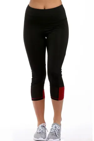 Red Patch Mesh Accent Black Active Capri Leggings