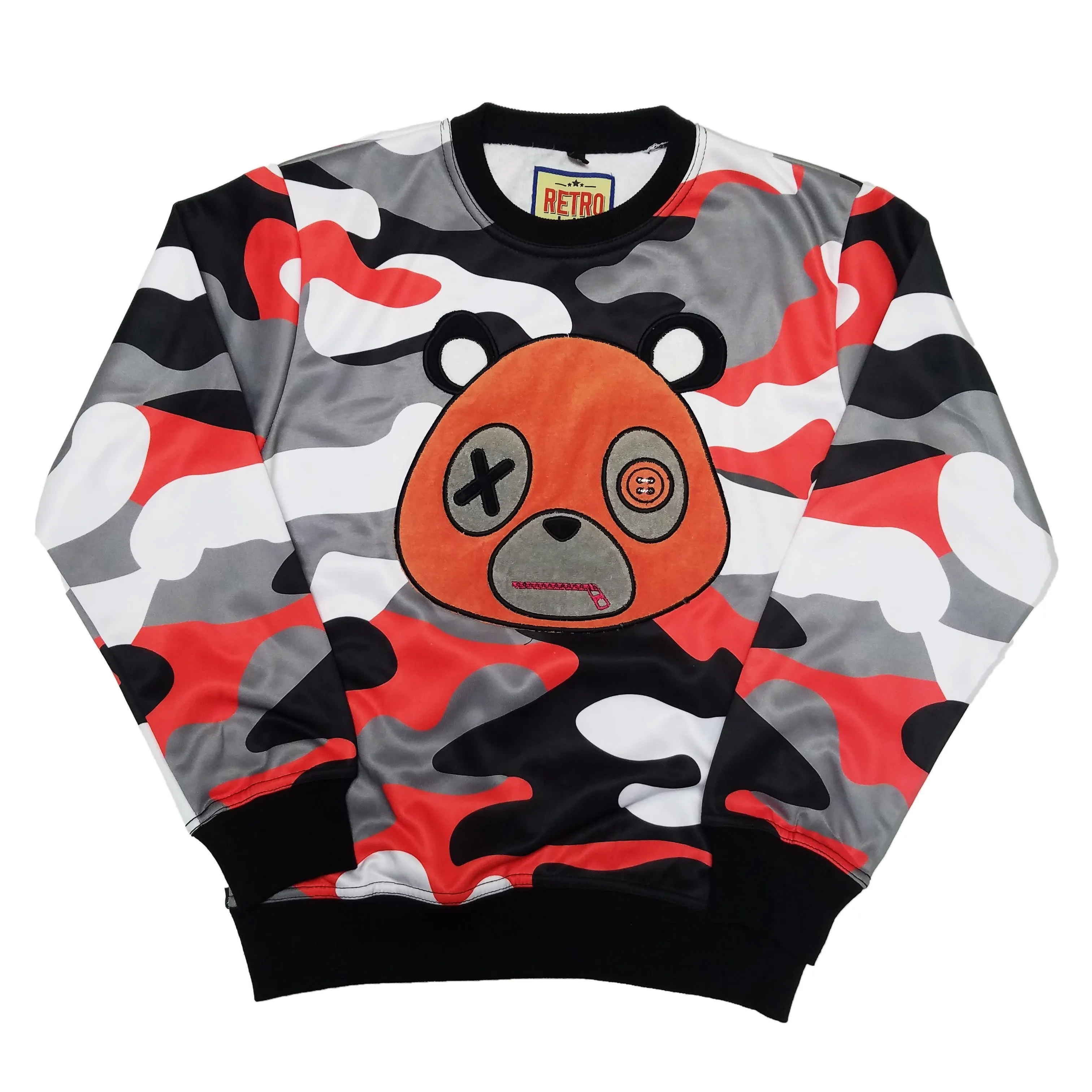 Retro Label Mask Bear Crewneck (Orange Camo Multi)