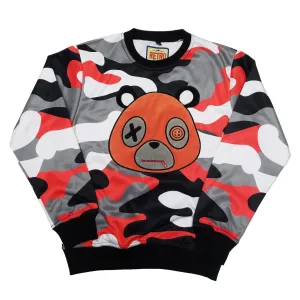 Retro Label Mask Bear Crewneck (Orange Camo Multi)