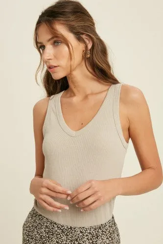 Ribbed Knit V Neck Tank