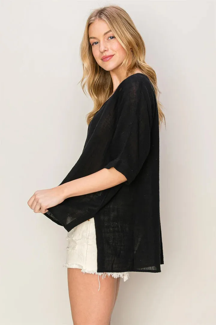 River Oversized V-Neck Top In Black