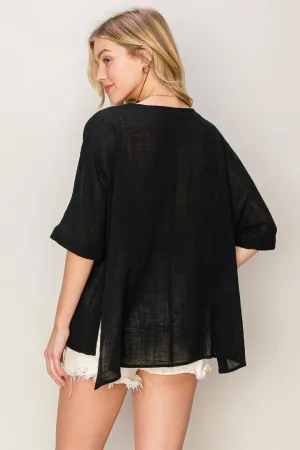 River Oversized V-Neck Top In Black