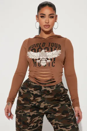 Rock On Distressed Hoodie - Camel