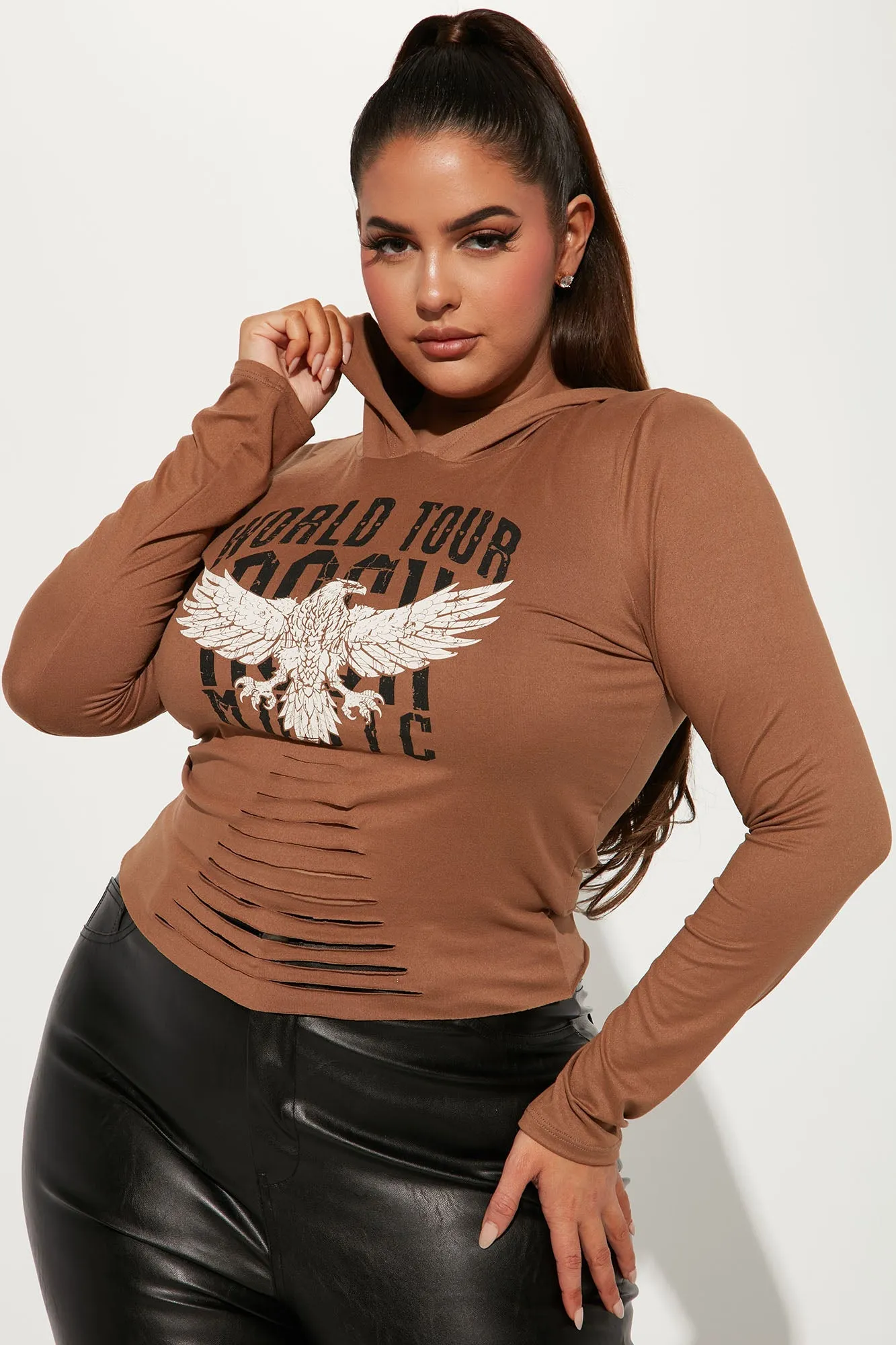 Rock On Distressed Hoodie - Camel