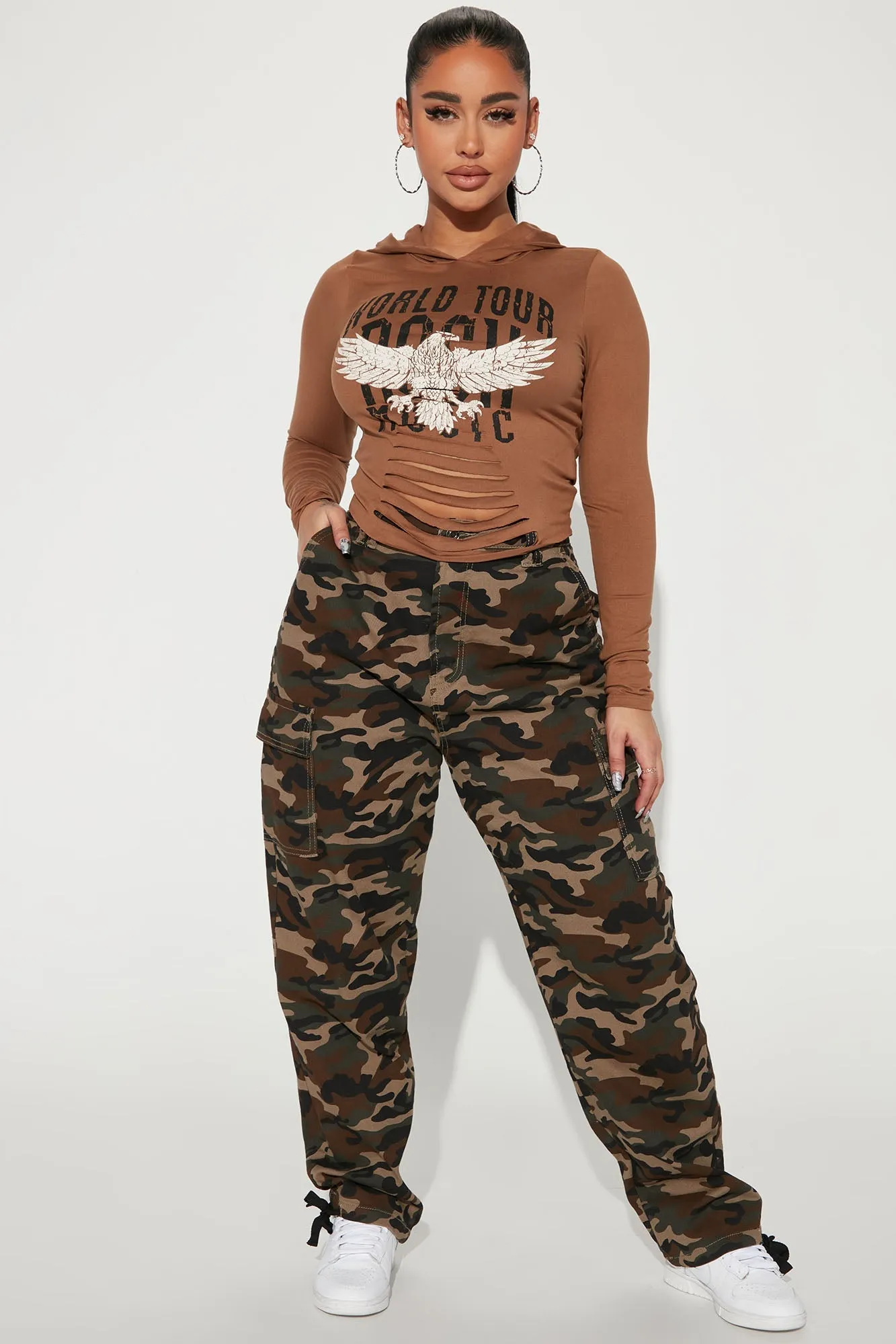 Rock On Distressed Hoodie - Camel