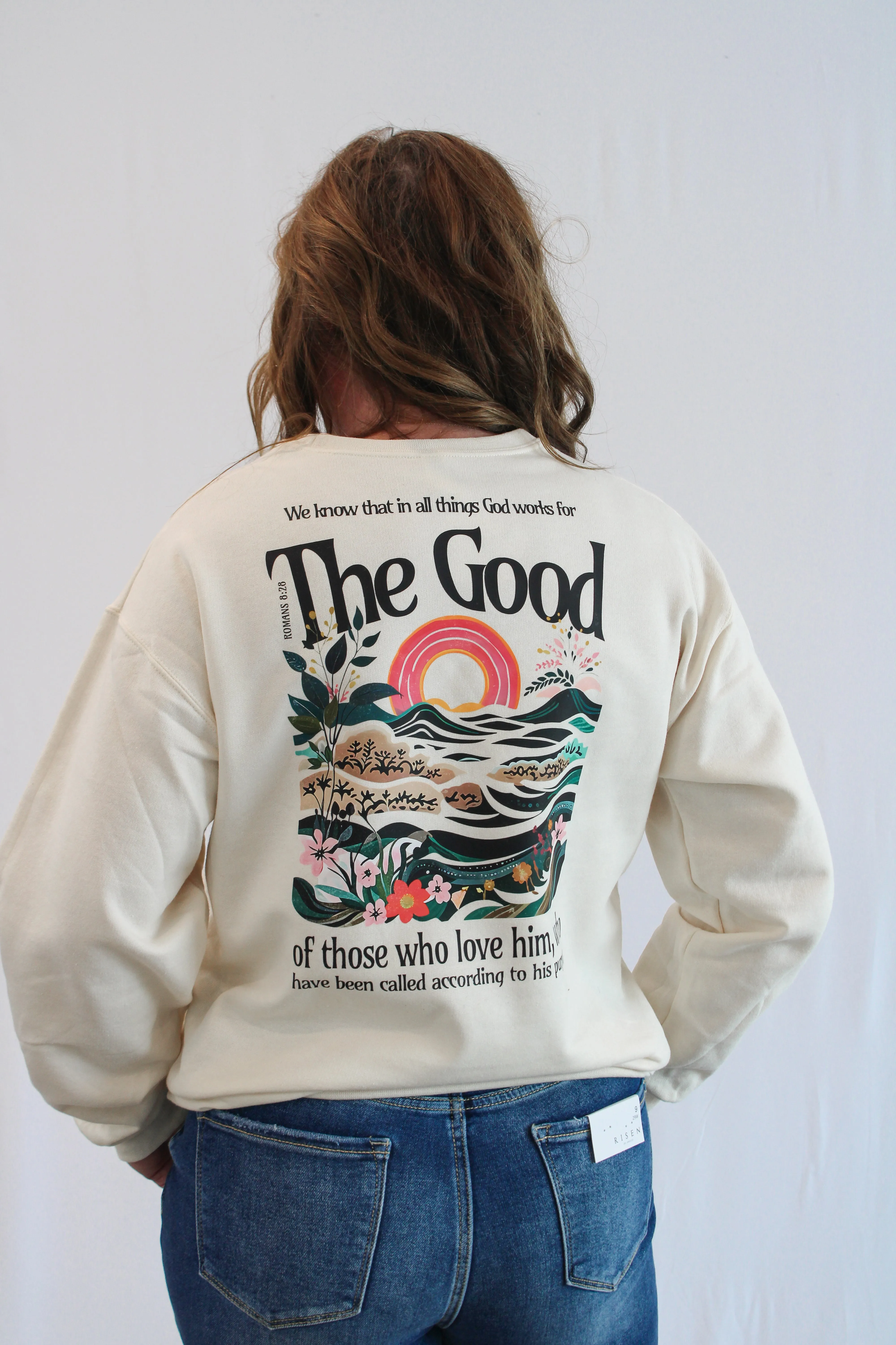 ROMANS 8:28 CREWNECK SWEATSHIRT