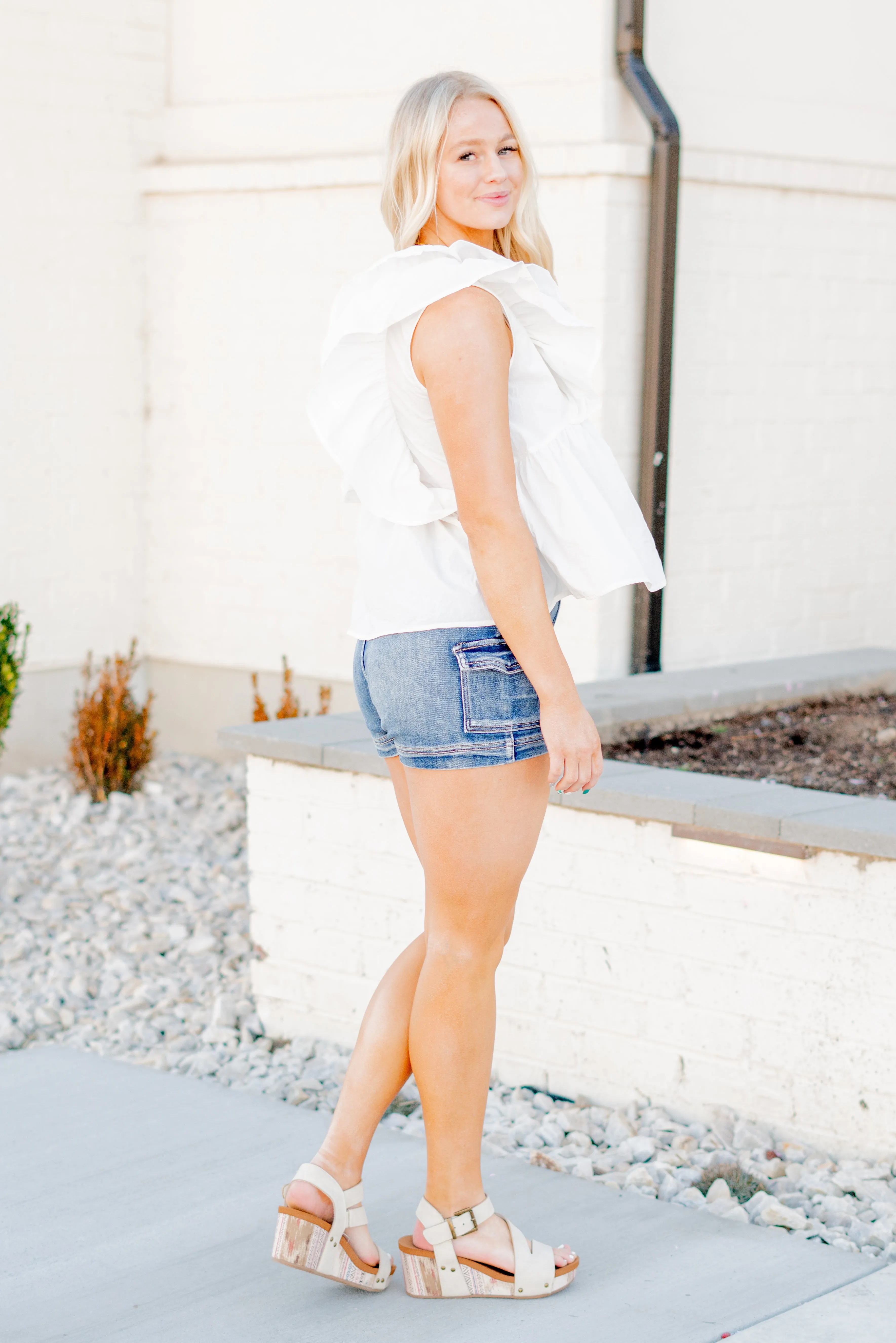 Ruffle Sleeve V Neck Baby Doll Top