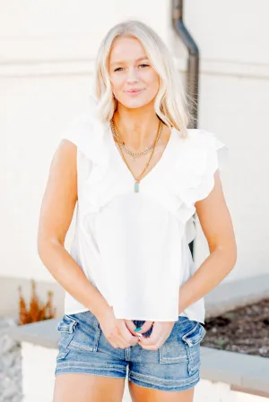 Ruffle Sleeve V Neck Baby Doll Top