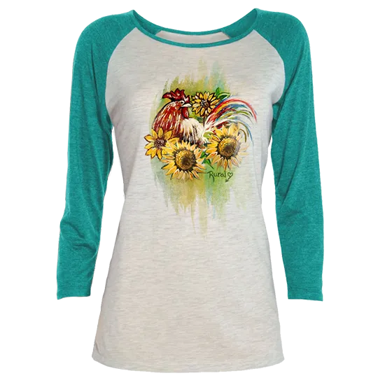 Rural Heart by Rene' Earnhardt - "Frank" the chicken Ladies 3/4 Raglan Tri-Blend T-Shirt