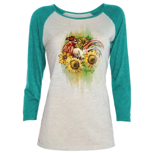 Rural Heart by Rene' Earnhardt - "Frank" the chicken Ladies 3/4 Raglan Tri-Blend T-Shirt