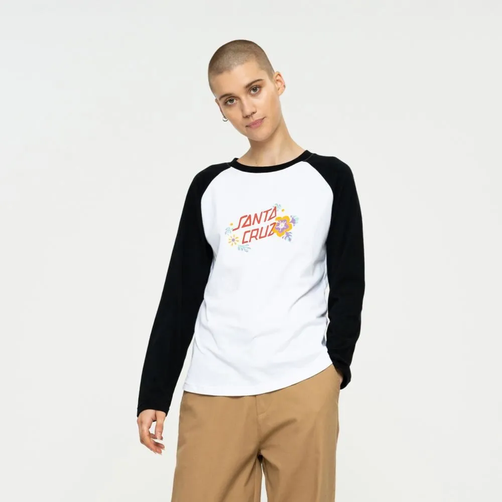 Santa Cruz Womens L/S T-Shirt Free Spirit Floral LS Baseball - White / Black