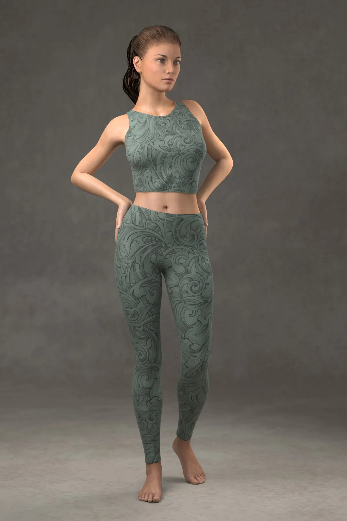 Scrollwork Leggings: Sage