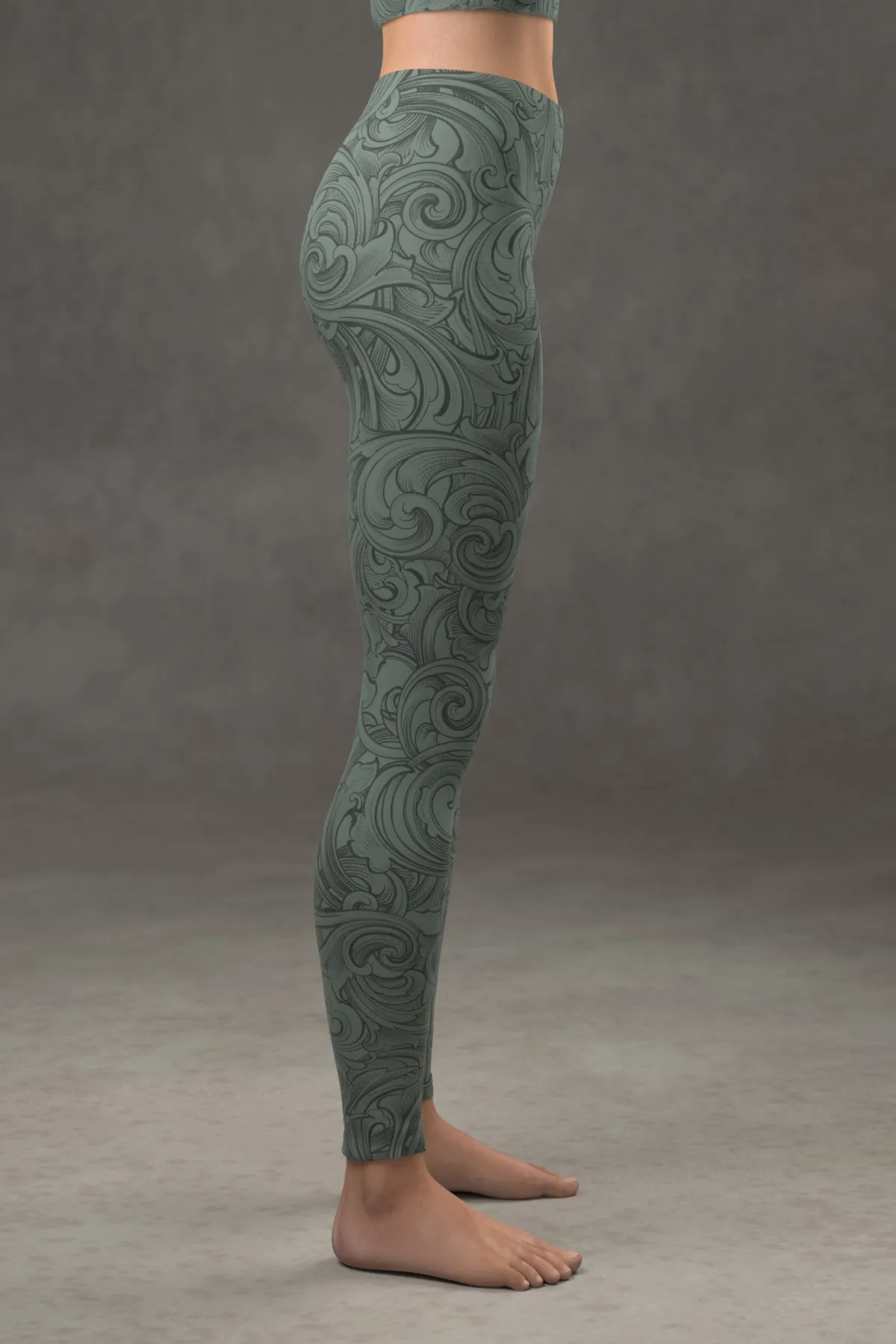 Scrollwork Leggings: Sage