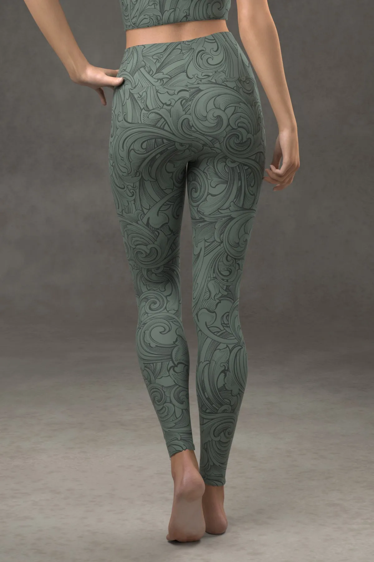 Scrollwork Yoga Leggings: Sage