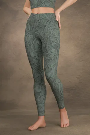 Scrollwork Yoga Leggings: Sage