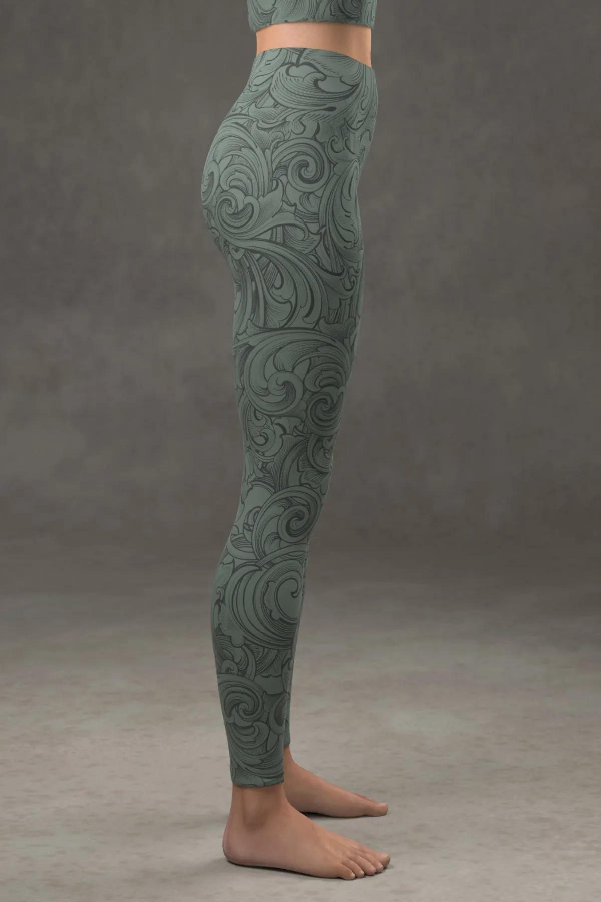 Scrollwork Yoga Leggings: Sage