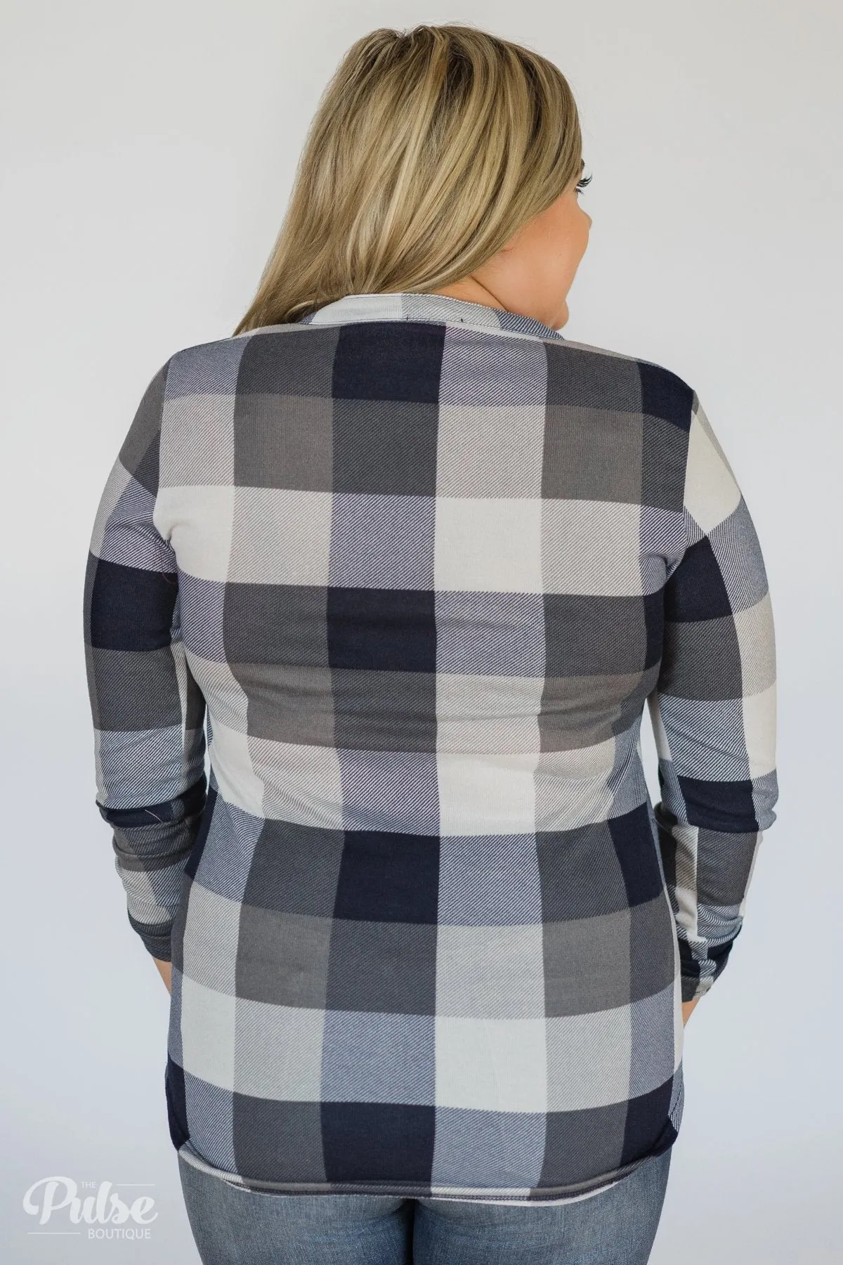 Sincerely Me Plaid V-Neck Top- Blue