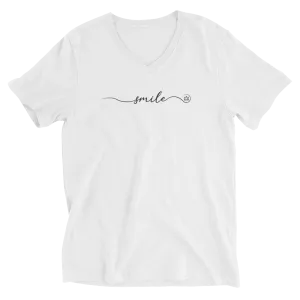 Smile Short Sleeve V-Neck T-Shirt White