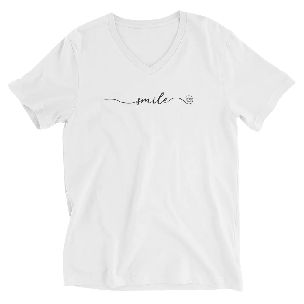 Smile Short Sleeve V-Neck T-Shirt White