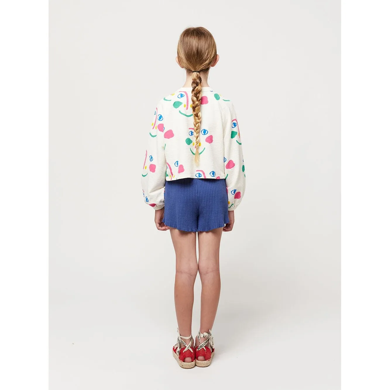 Smiling Mask All Over Raglan Sleeves Cropped Sweatshirt