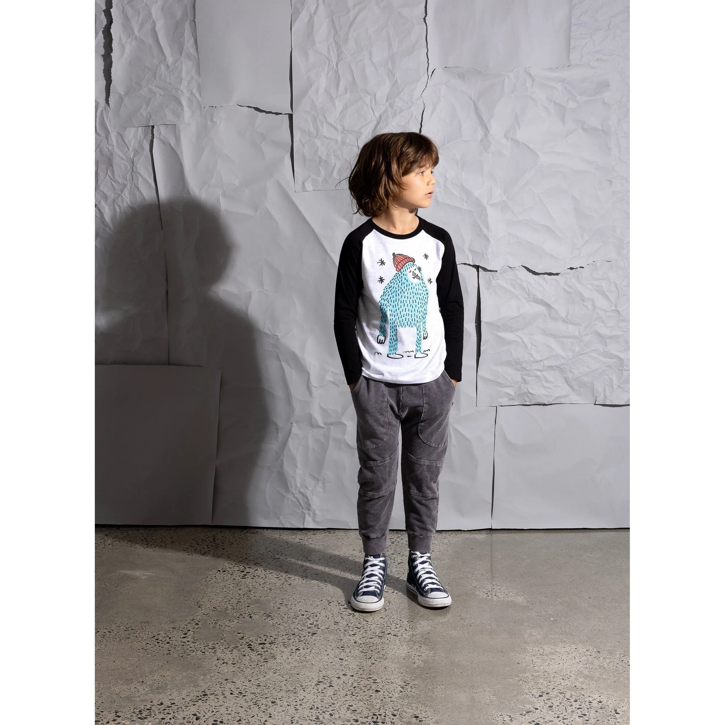 Snowy Yeti Tee - White Marle/Black