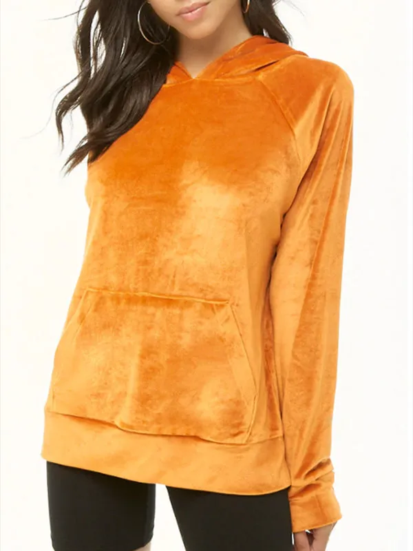 Solid Color Straight Long Sleeve Loose Hooded Velvet Sweater