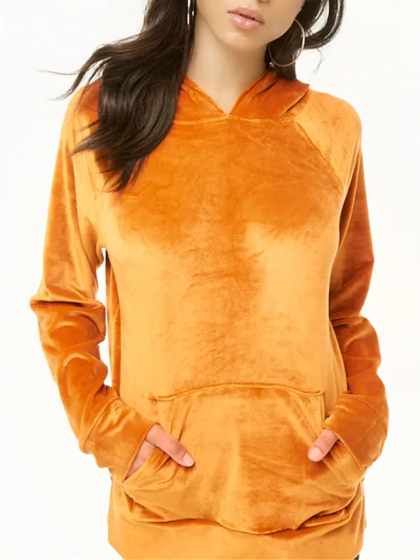 Solid Color Straight Long Sleeve Loose Hooded Velvet Sweater