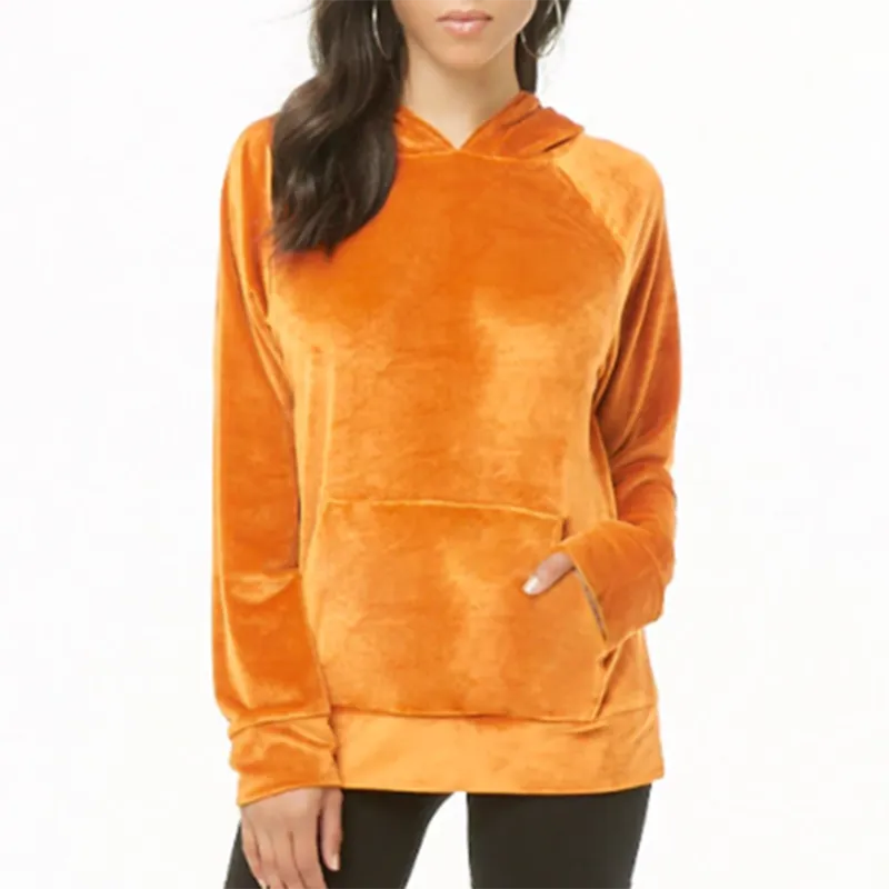 Solid Color Straight Long Sleeve Loose Hooded Velvet Sweater