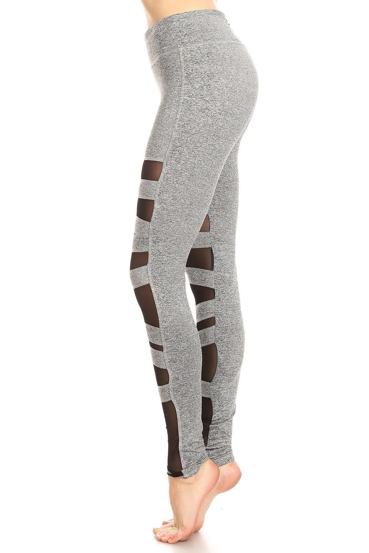 Solid Fitted Style Mesh Panels Leggings