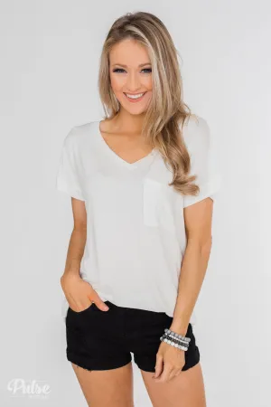 Solid V-Neck Pocket Top- Ivory