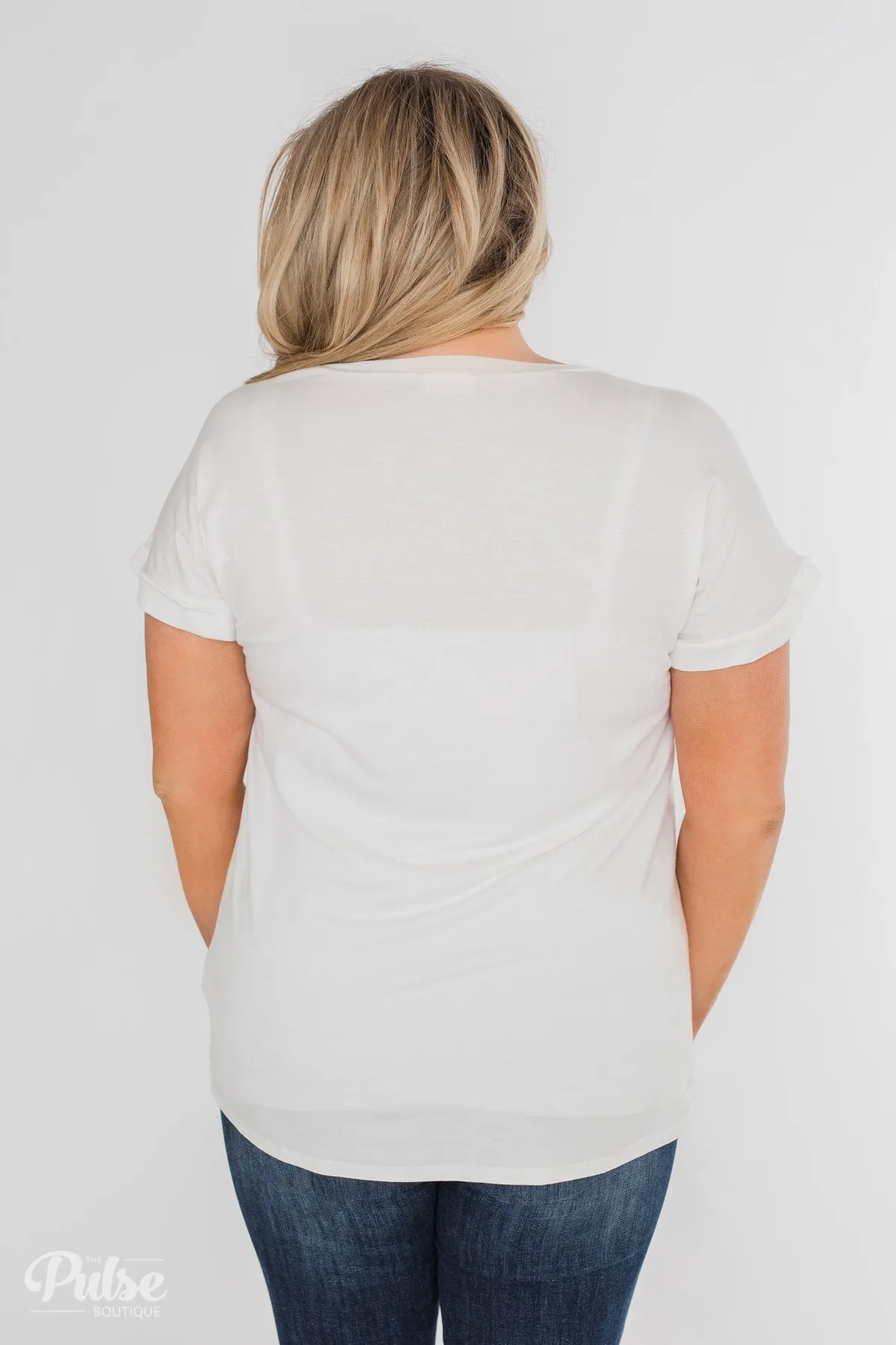 Solid V-Neck Pocket Top- Ivory