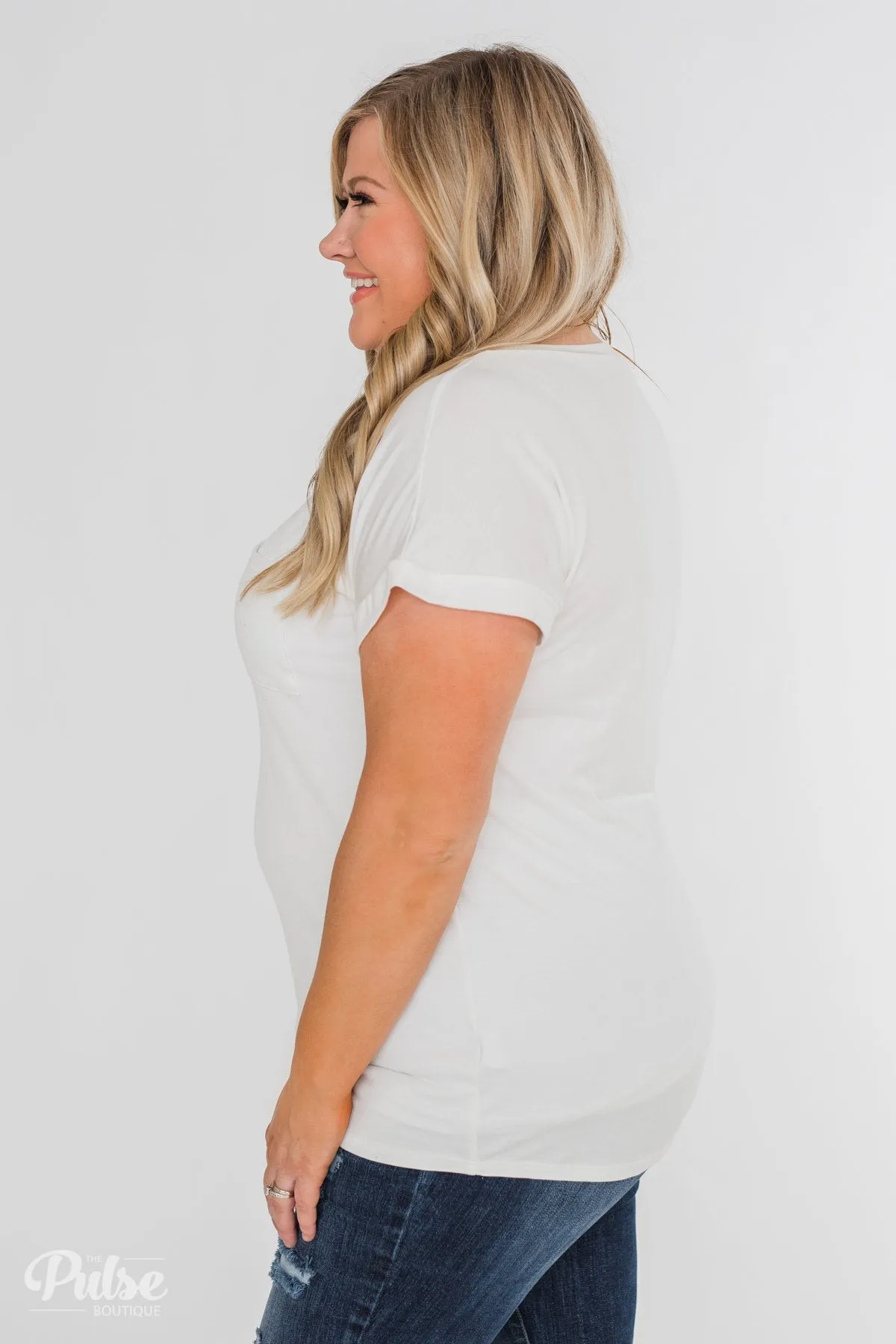 Solid V-Neck Pocket Top- Ivory