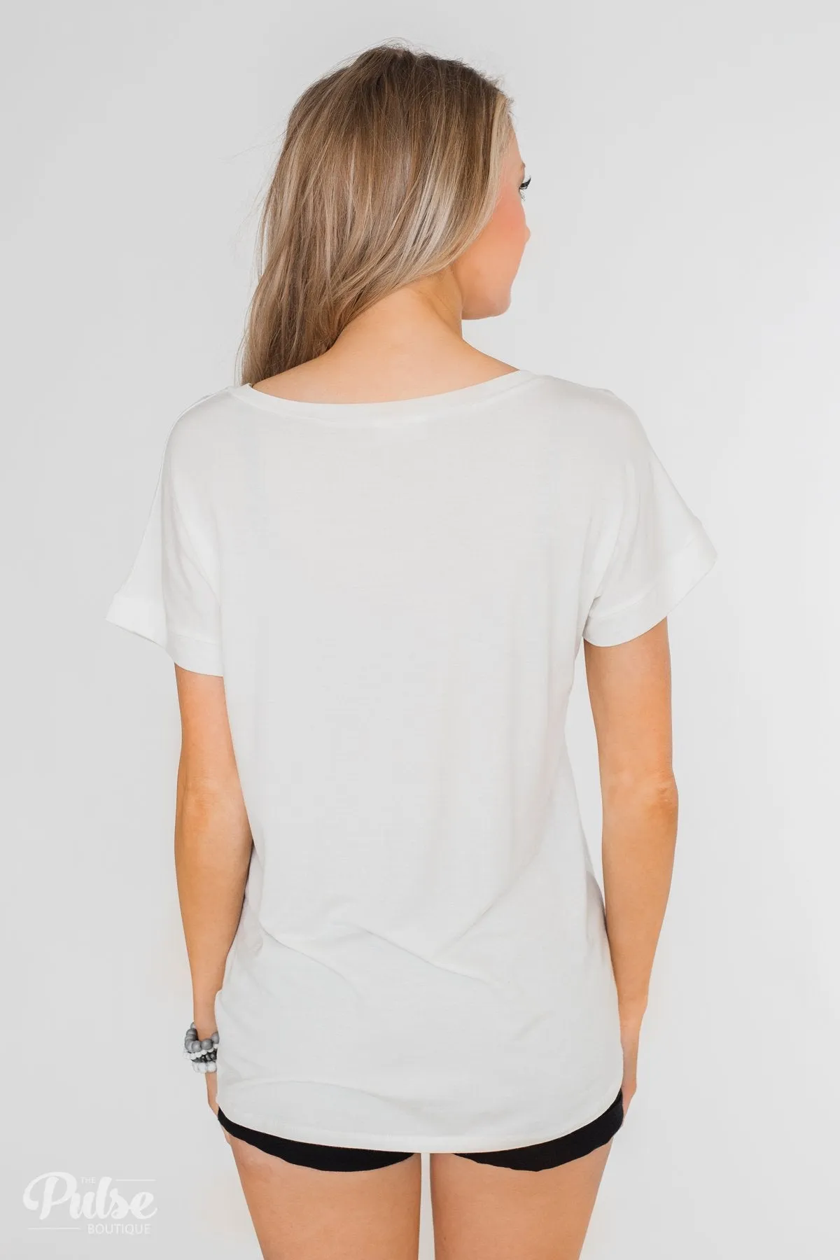 Solid V-Neck Pocket Top- Ivory
