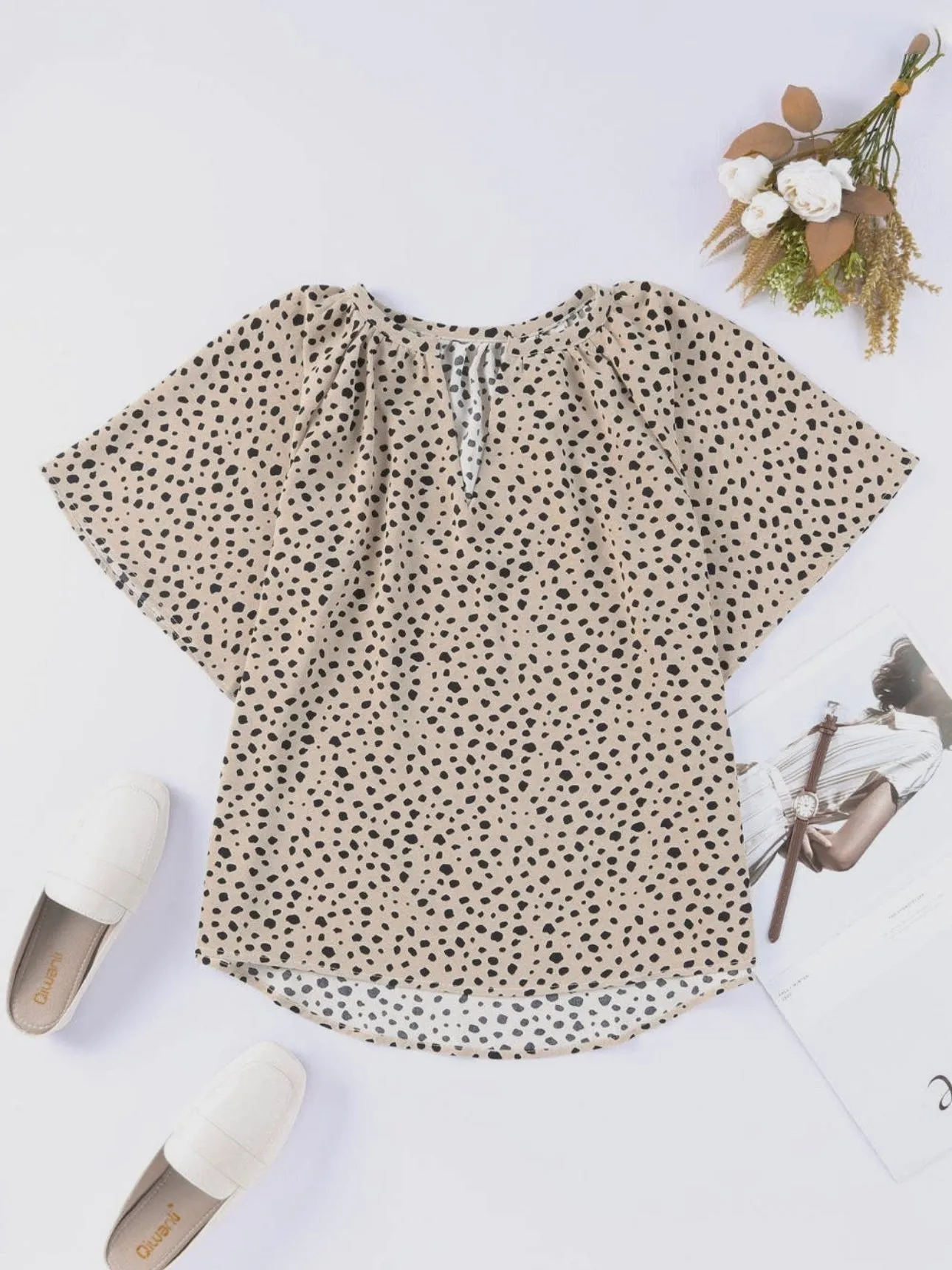 Spotted for You Top: Tan