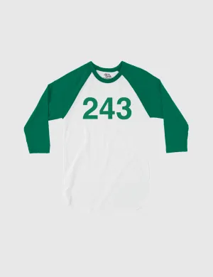 Squid Game: The Challenge Player Raglan Shirt [White/Kelly] - Player 243