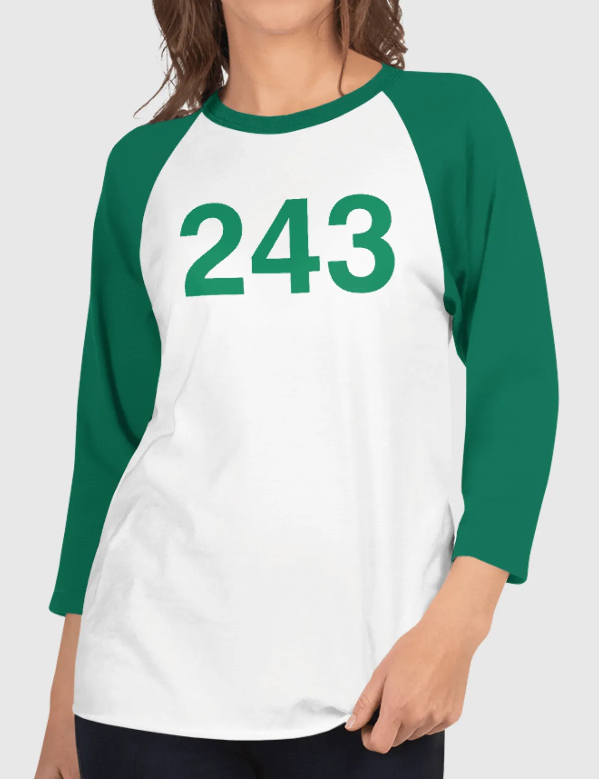 Squid Game: The Challenge Player Raglan Shirt [White/Kelly] - Player 243